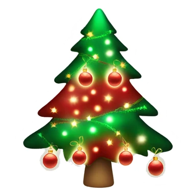 Decorated Christmas tree, red and green ornaments, glowing lights, festive look sticker