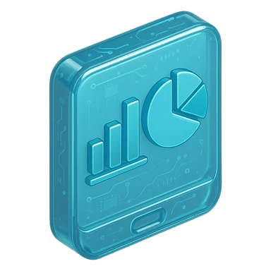 Minimalist icon of a bar chart and pie chart on a digital screen, flat design, , cyan blue sticker