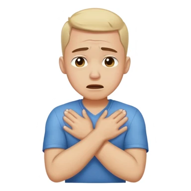 A guy with arms crossed and hands around neck crying  sticker