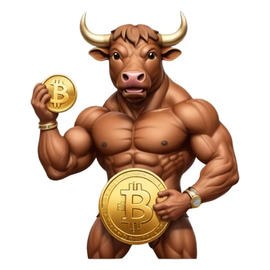 bull holding a bitcoin coin sticker