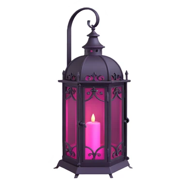 3D gothic lantern with pink glass, wrought iron, dramatic lighting sticker