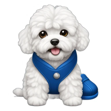 white maltipoo with dark blue slipper in his mouth sticker
