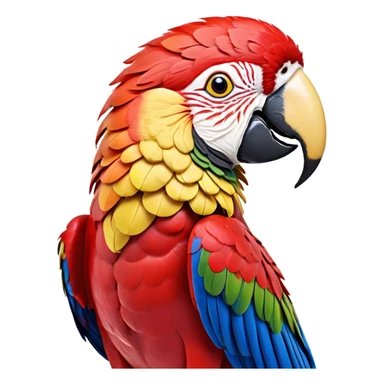 Cinematic Realistic Noble Macaw Portrait Emoji, Poised and majestic, with a robust, vibrant build and meticulously detailed plumage in scarlet, deep blue, and touches of gold, a strong, curved beak and piercing, intelligent eyes, rendered with lifelike feather texture and natural lighting, high shine, commanding and regal, styled with an air of tropical authority, focused and attentive, soft glowing outline, capturing the essence of a watchful and confident macaw that appears ready to soar out of the screen with effortless splendor! sticker