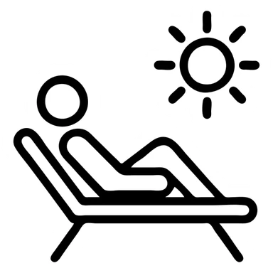 minimal icon of a person tanning under the sun, simple lines, no extra details, basic outline sticker