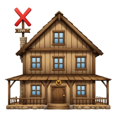 an inn with a big X on it sticker