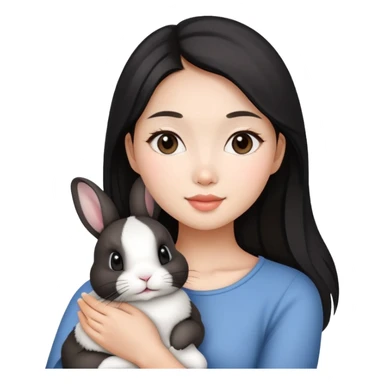Beautiful Asian woman, holding black and white Dutch bunny  sticker