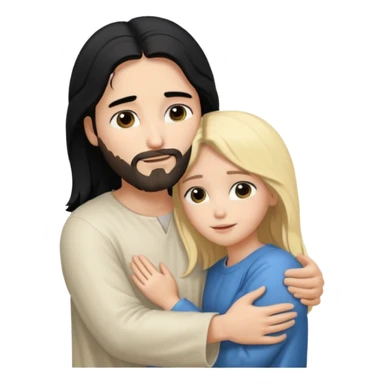 Jesus Christ with black hair hug blonde girl  sticker
