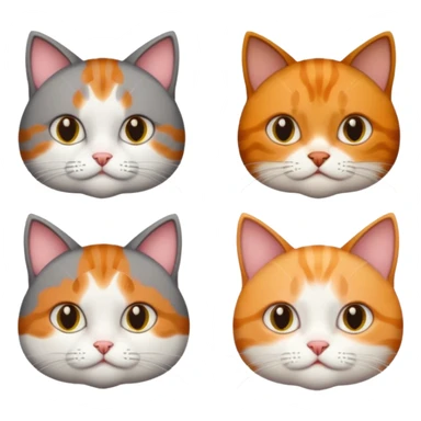 3 different coloured tiny short haired cats, including a dark grey and white cat, and a dark brown tabby and white and a ginger and white sticker