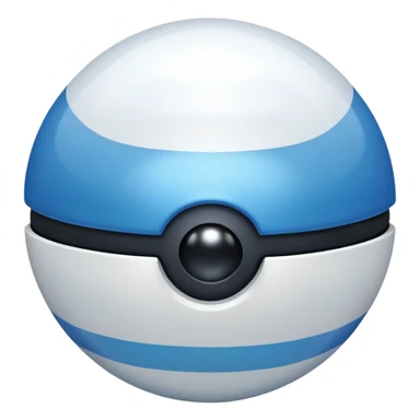 blue pokeball emoji, top half is a more saturated blue, bottom half is white, black stripe, with a white sheen, with a pearlescent finish, with a fog effect sticker