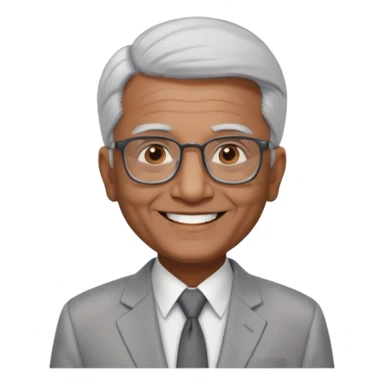 70 yr old indian man, short straight white hair brushed back, light grey business suit, big smile, dark brown skin, no moustache, dark brown eyes, glasses
 sticker