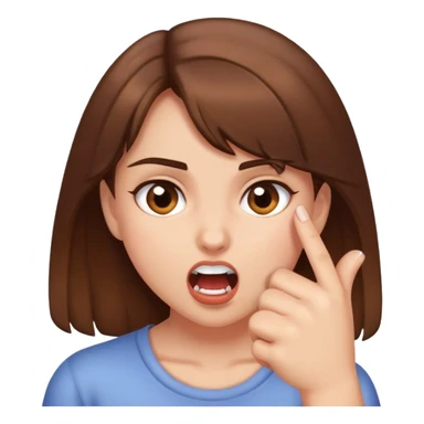 An emoji of a girl with brown hair aggressively biting her finger  sticker