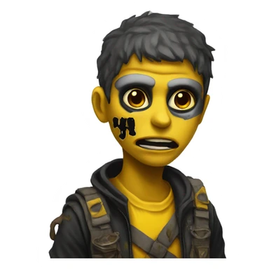 a post-apocalyptic ghoul in a religious cult with a yellow-black colorscheme sticker