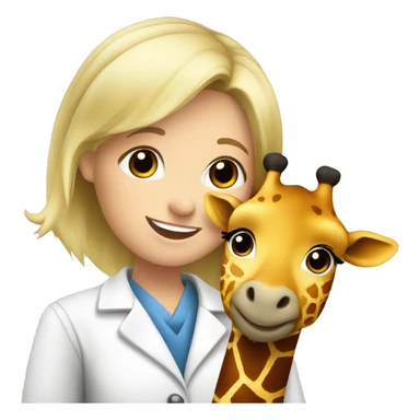 blonde hair smiling veterinarian girl having cuddles with giraffe sticker