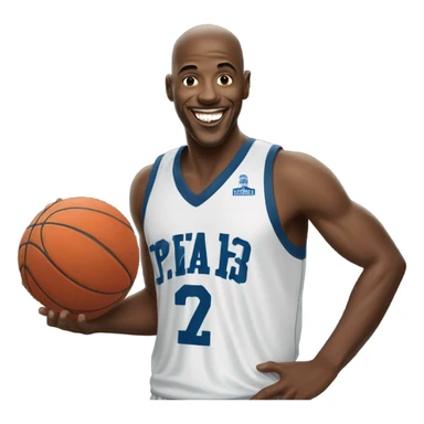 A laughing basketball player Black man with JOHN JAY on his jersey. sticker