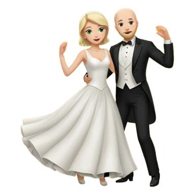 blonde haired green eyed bride and bald headed groom with dark beard dancing sticker