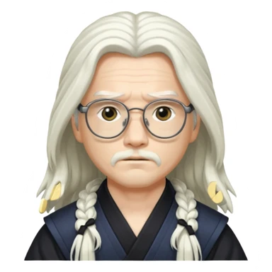 Long Haired Samurai with Glasses, white Long-haired ronin adjusting black spectacles sticker