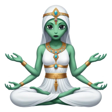 a Reptilian alien woman,in meditation, white dress like a priestess sticker