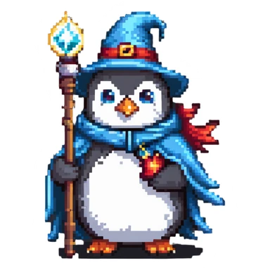 penguin wizard with magic staff and robe sticker