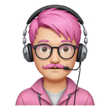 headphone and spectacles, mustached pink hair guy, no mic sticker