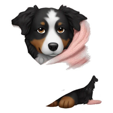 Small black australian shepherd dog sleeping with knit blanket  sticker