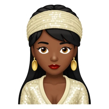 Chilli from TLC with dark skin, black hair, ivory sequin outfit sticker