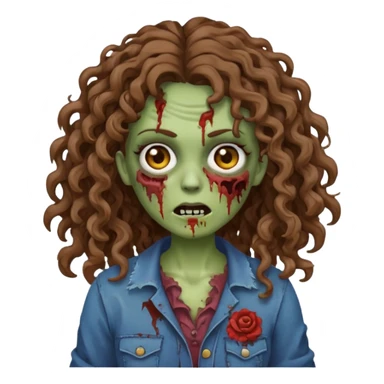 uma mulher zumbi estilo emoji de iphone com cabelos cacheados longos e marrons sticker