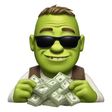 Shrek counting money, wearing sunglasses sticker
