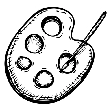 Detailed artist's palette with paint blobs and palette holes. Hand-drawn icon style with transparent background. sticker
