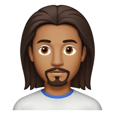 Young man with medium brown skin, mixed-race ethnicity, long dark brown hair with a very defined center part exactly in the middle, goatee, mustache, and medium brown eyes, head only sticker