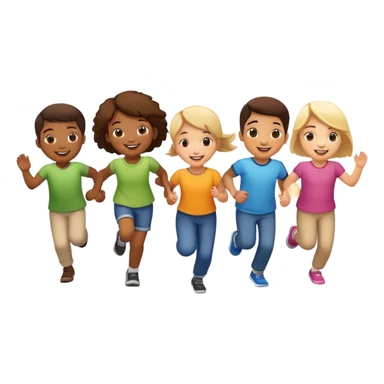 group of children hopping together, fun and friendly sticker