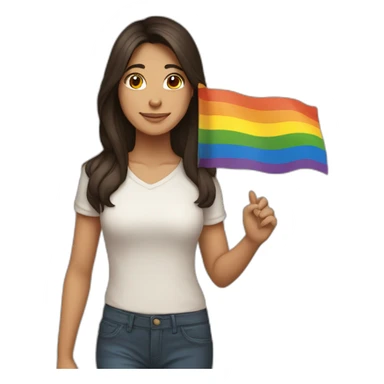 brunette with lgbt flag in one hand and indian flag in the other sticker