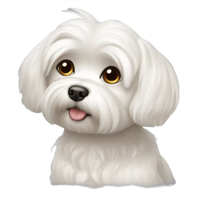 Maltese dog with a little brown hair and a blog nose sticker