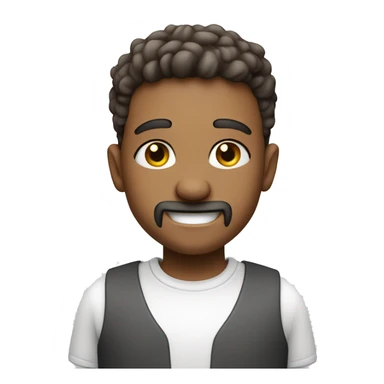 smiling boy in white shirt, white a salt and pepper goatee sticker