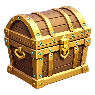 Clash of Clans aesthetic: Cinematic Playful 3D Isometric Treasure Chest Emoji, rendered in a 3D vector-style similar to standard emojis with minimal shading and bold, simplified shapes. A compact, distinct form with signature details, softly glowing with a fantasy RPG magic charm. Simplified yet unmistakably iconic, highly detailed and consistent, glowing with a soft radiance and high shine. Stylized with a touch of heroic grandeur and a soft glowing outline, capturing the essence of a beloved gaming relic with a friendly, playful manner! sticker