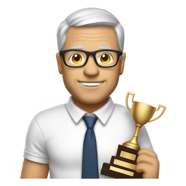 White Football coach wearing glasses holding a trophy sticker