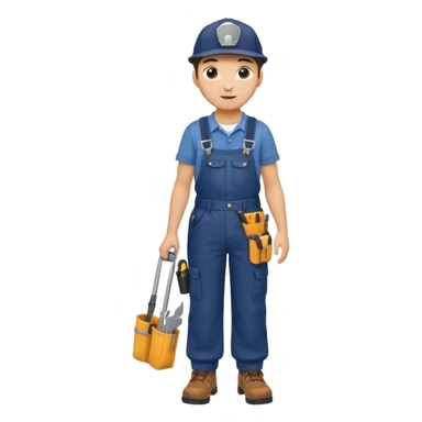 Repairs and Maintenance, Young, wearing navy overalls, a cap and having tool belt, full body sticker