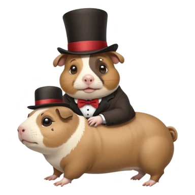 a cute guinea pig wearing a top hat riding on the back of a chubby pug sticker