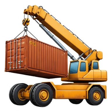 Container being lifted by a large machine, import. sticker