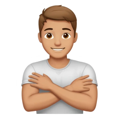 guy with crossed arms and hands on neck smiling  sticker