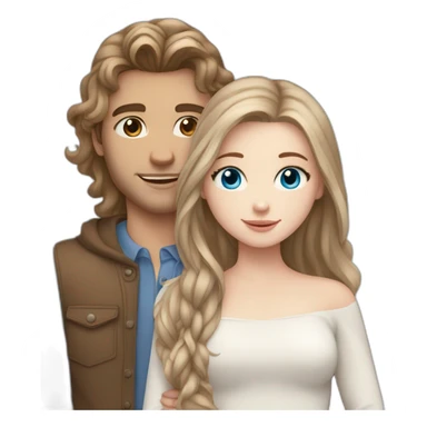 white skin girl with blue eyes and long hair hugging white skin boyfriend photographer with brown eyes they are in love sticker