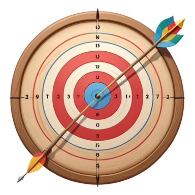 A bow and arrow with the arrow perfectly positioned for release. The background features a target with concentric rings, emphasizing precision, skill, and focus in archery. The scene radiates concentration and the grace of the sport. sticker