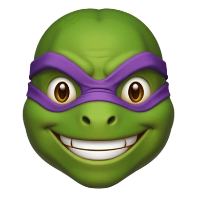 Donatello from Teenage Mutant Ninja Turtles, emoji style, head only, smiling sticker