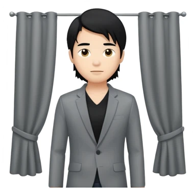 asian young man with long curtains style black hair in grey blazer and black t-shirt  sticker