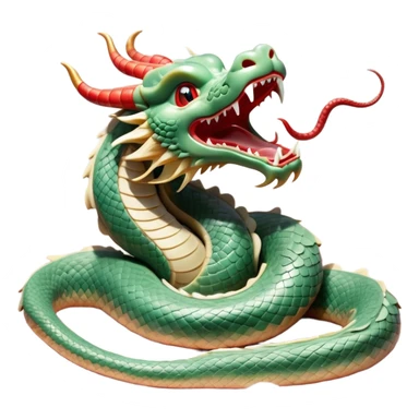 Cinematic Cute Yawning Chinese Serpent Dragon Portrait Emoji, Head gently inclined with a dramatic, wide-open yawn, revealing an elegantly elongated body with softly glowing jade and vermilion scales, enriched by subtle, ethereal cloud and ripple motifs; rendered with authentic detail and delicate natural light, high shine, relaxed yet wise, styled with a dash of ancient mystique, soft glowing outline, capturing the essence of a drowsy but venerable celestial dragon ready to drift into a serene, timeless slumber! sticker