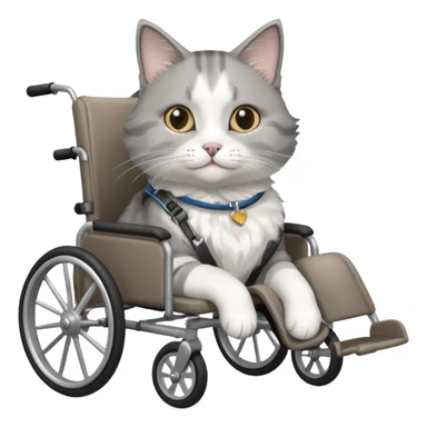 disabled grey and white cat in pet wheelchair sticker