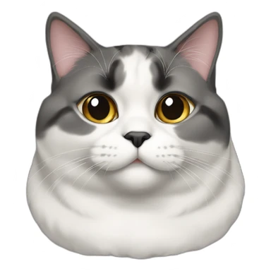 senior fat diluted calico cat, white chin, black nose, grey ears, grey and white sticker