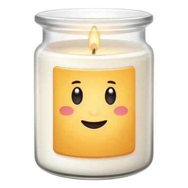 minimal flat emoji of a white scented candle in a glossy white glass jar with the label “cotton”, soft warm glow, clean vector style, elegant and modern, transparent background sticker