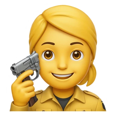 Create a smiling face emoji that’s holding a gun aimed to their forehead sticker