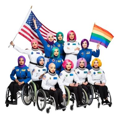 Generate an emoji that radiates peak DEI energy. I’m talking 7+ skin tones minimum, pronoun pins visible from space, rainbow hair, wheelchair users doing parkour, hijabi astronauts, drag queen professors, and a bald eagle draped in a progress flag. Everyone’s holding a clipboard that says ‘equity audit.’ The background is a corporate Zoom call, and someone is mid-‘land acknowledgment.’ Style: hyper-saturated, pseudo-corporate, vaguely HR-coded, and completely unreadable at 18px. It should confuse conservatives and HR managers alike sticker