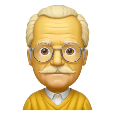 A 3D cartoon close-up of Grandpa Abe Simpson from The Simpsons, rendered in Memoji-style with bald yellow head, white tufts of hair on the sides, wrinkled face, glasses, and warm lighting. Match the Simpsons family color tone and style, yellow dress. sticker